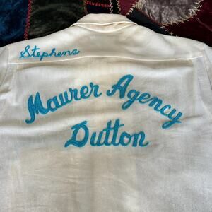 Vintage 50s/60s Shimmery Chain Stitch Dagger Collar King Louie Bowling Shirt